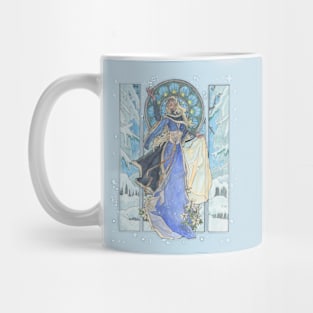 Lady Snowflake Art Nouveau Winter Goddess with Poinsettia and Stained Glass  Spirits of Winter Series Mug